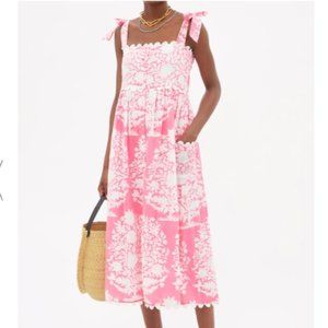 NWT Juliet Dunn Floral-print cotton-voile midi dress Neon Pink Size 2